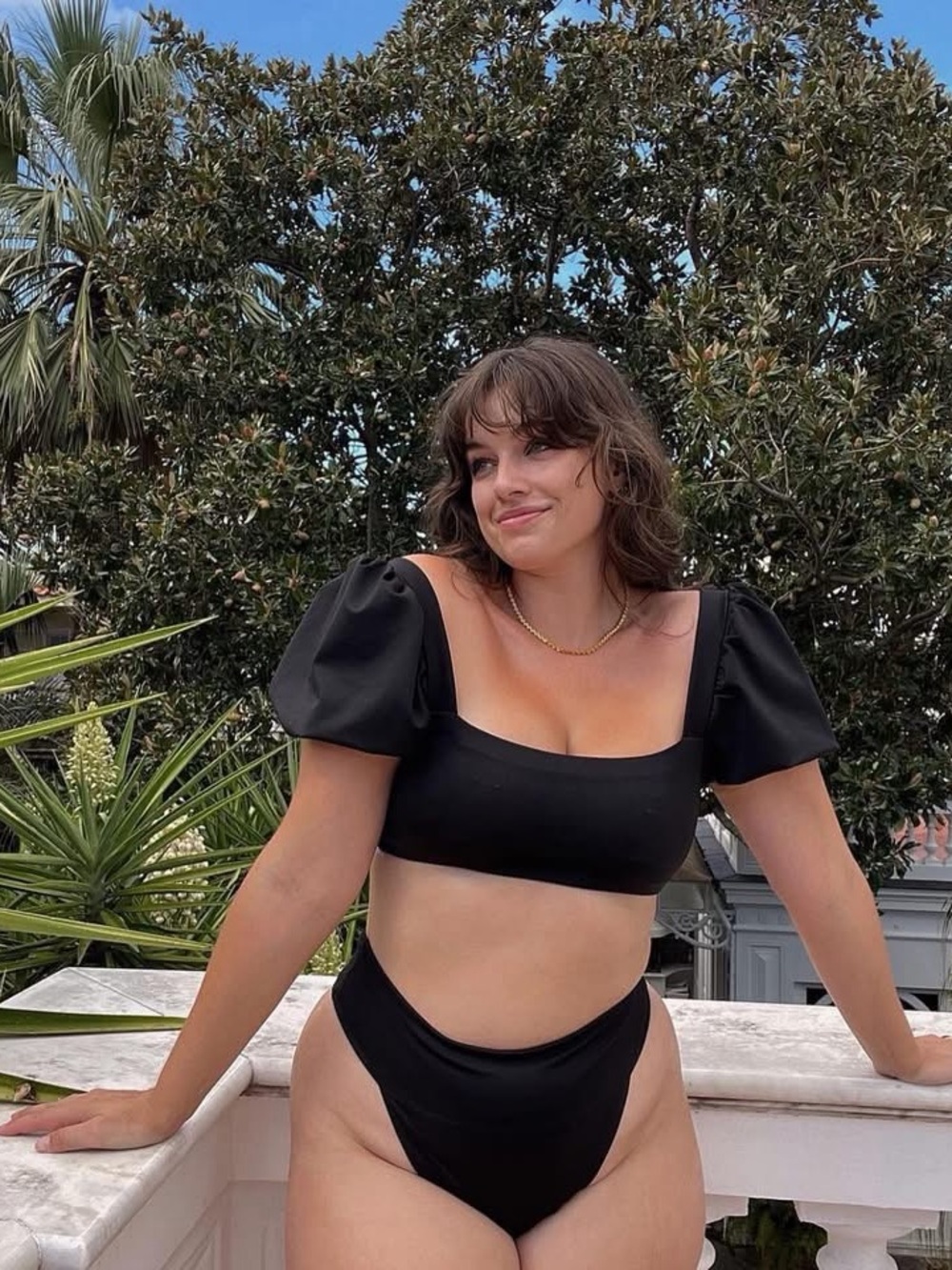 Londre Black Puff-Sleeve Wrap Bikini Set